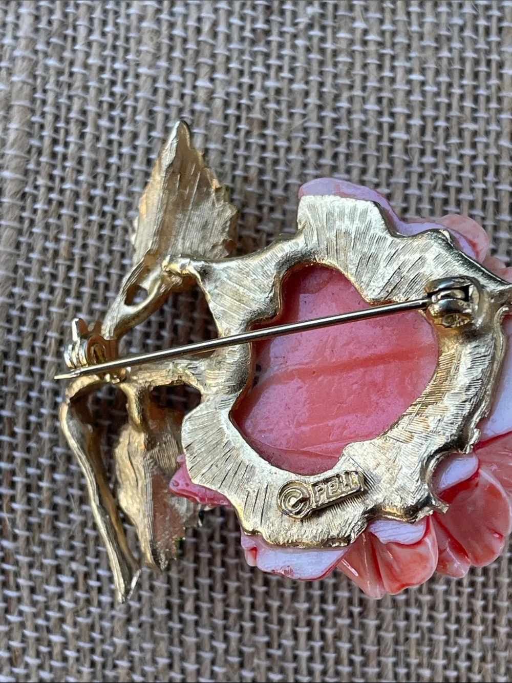 Pell Pink Flower Enamel Brooch with Green Leaves - Women Jewelry